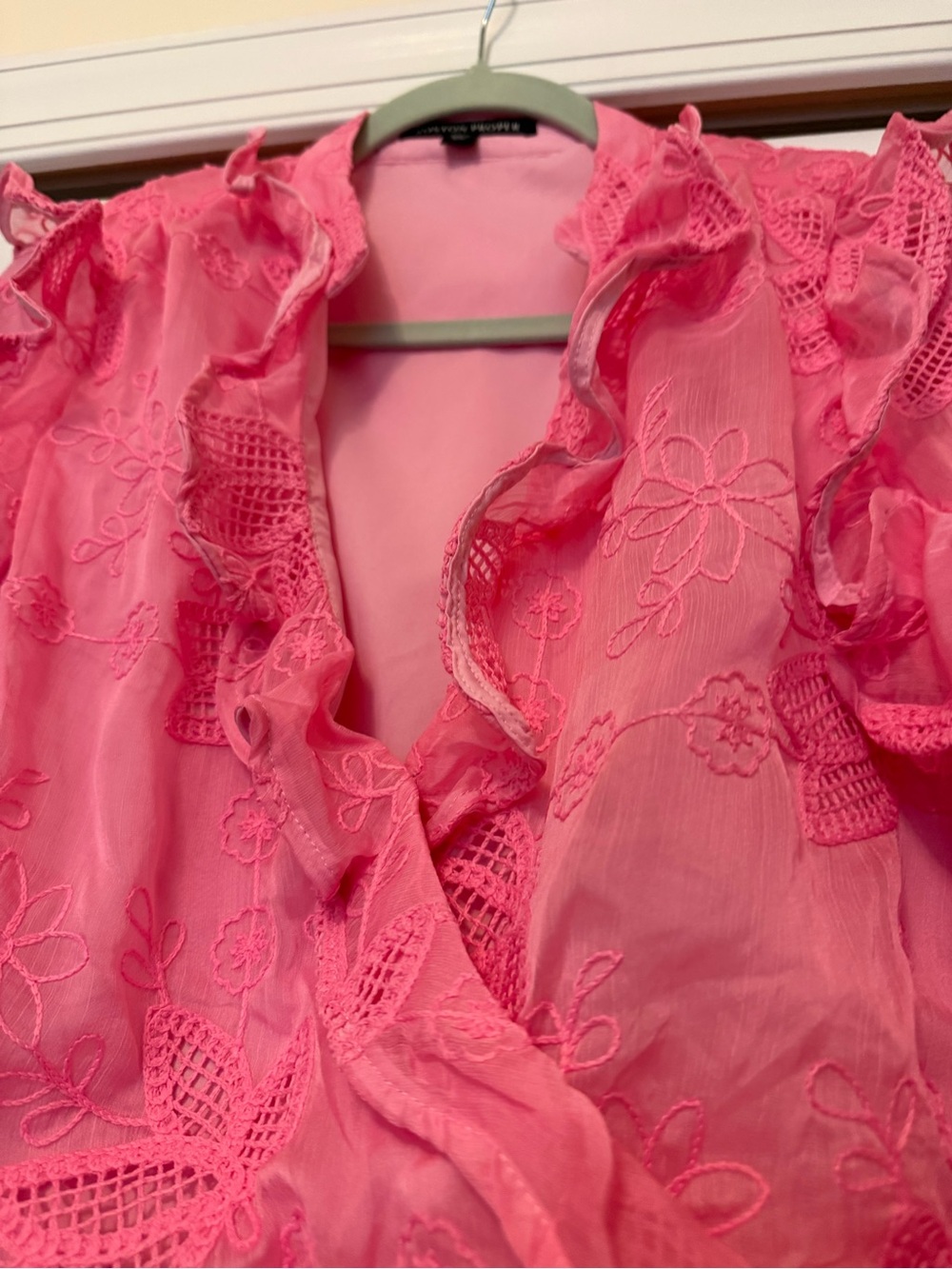 Boston Proper Pink Ruffled Lace Blouse - Picture 4 of 5
